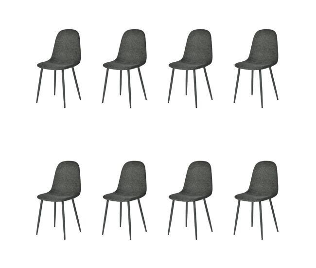 Meubles cosy conjunto de 8 cadeiras de jantar em linho, pés metálicos com revestimento em pó, estilo escandinavo, sem apoios de braços, gris medio