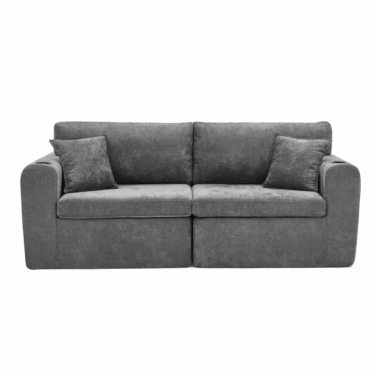Sofá relax de 2 lugares - para espaços pequenos - tecido de chenille macio, bolso lateral, porta-copos e almofadas, adequado para a sala de estar,