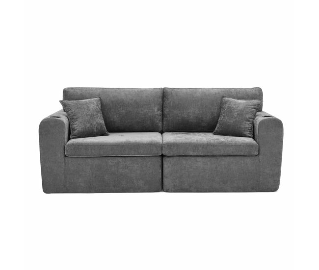 Sofá relax de 2 lugares - para espaços pequenos - tecido de chenille macio, bolso lateral, porta-copos e almofadas, adequado para a sala de estar,