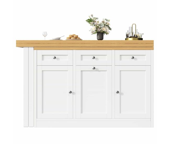 Mesa de bar extensível com arrumação - mesa de jantar dobrável com gaveta e tabuleiro para petiscos, suporte removível para cesto do lixo, design que poupa espaço para apartamentos pequenos e cozinhas - blanc