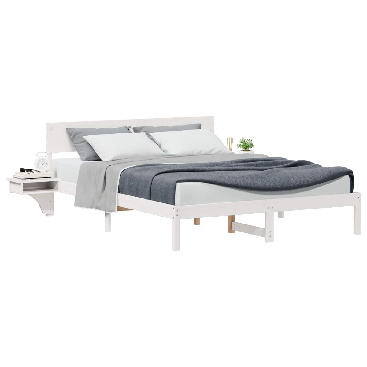 Estrutura da cama de casal simple com cabeceira branco 160 x 200 cm