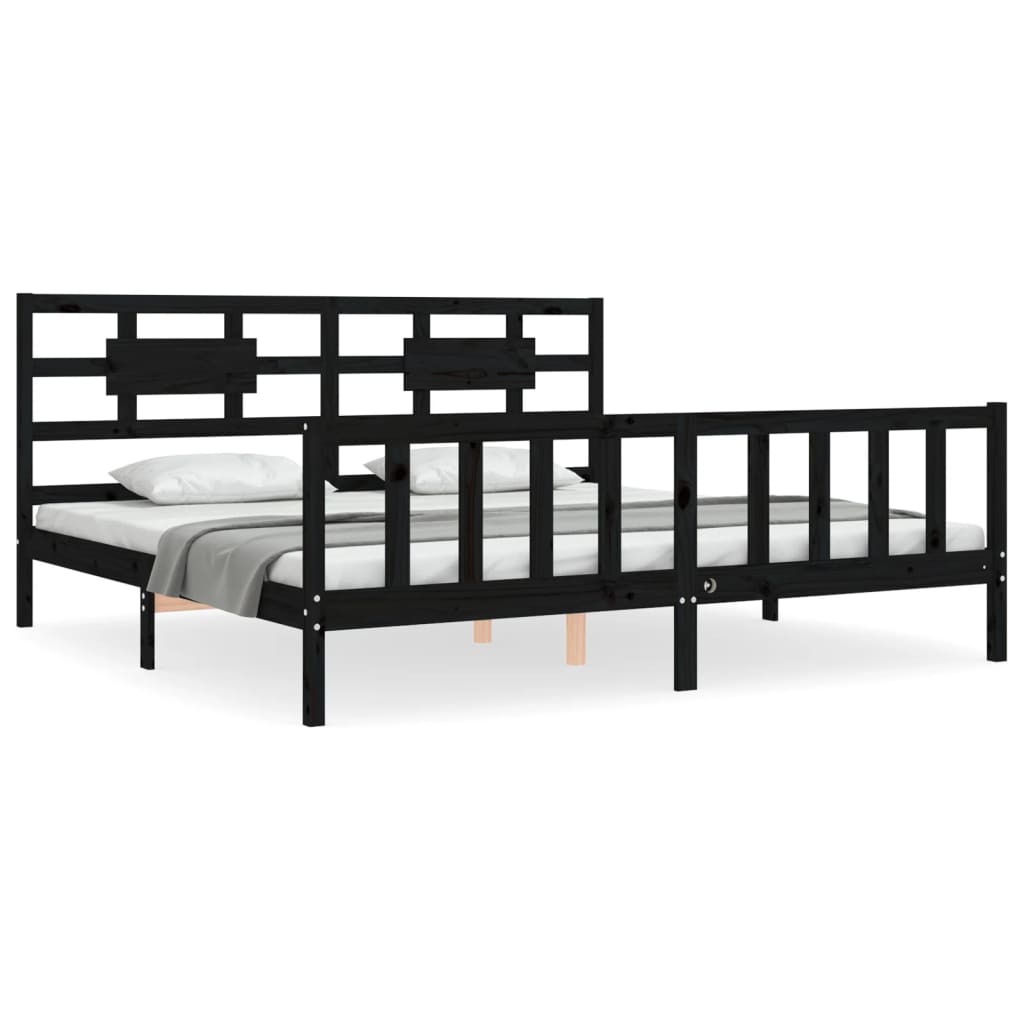 Estrutura de cama de casal moderno com cabeceira 200x200 cm madeira maciça preto