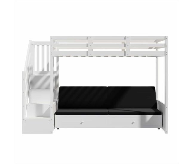 Beliche infantil multifuncional 90x200 - com escada e armário, 2 gavetas, cama inferior convertível em sofá, com almofadas, sem colchão - branco