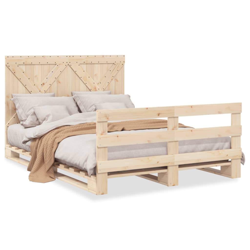 Estrutura de cama de casal simple com cabeceira 140x200 cm pinho maciço