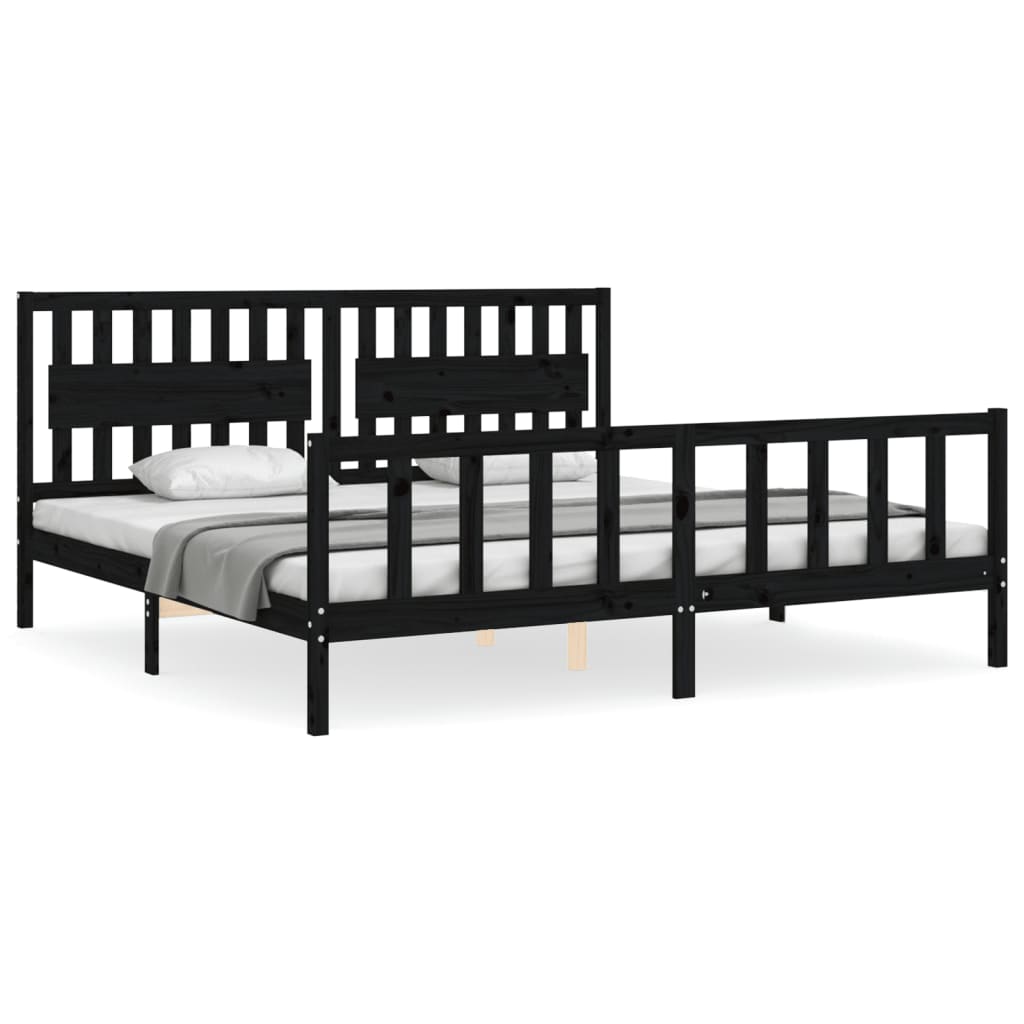 Estrutura de cama de casal moderno com cabeceira 200x200 cm madeira maciça preto