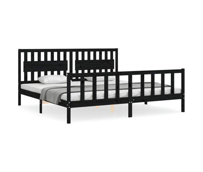Estrutura de cama de casal moderno com cabeceira 200x200 cm madeira maciça preto