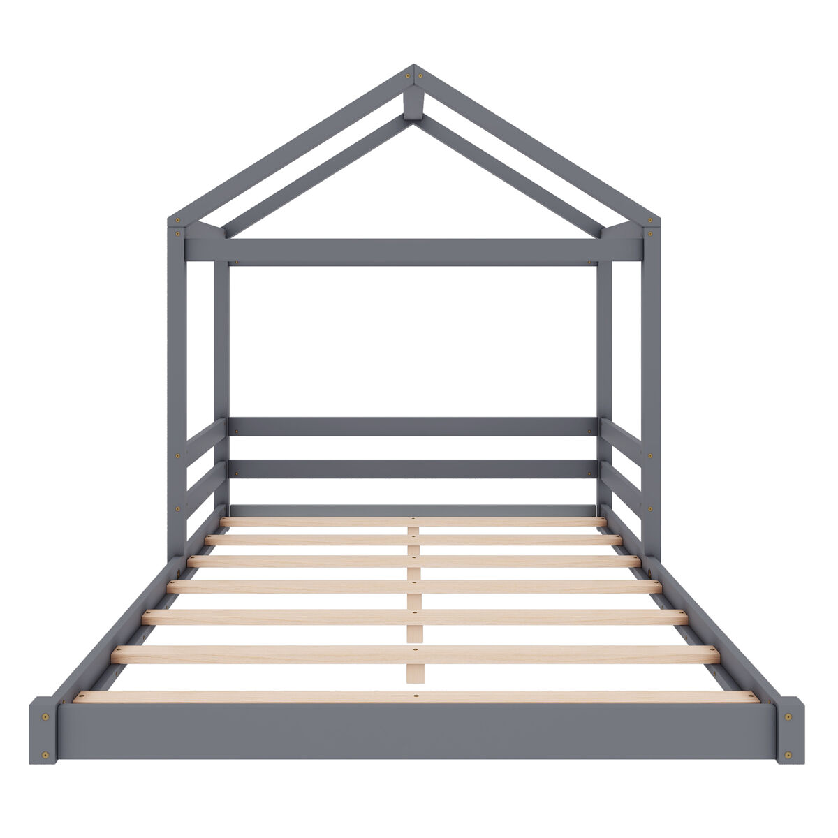 Cama-cama de madeira maciça 140x200cm - com estrado de ripas - cinzento (colchão não incluído)