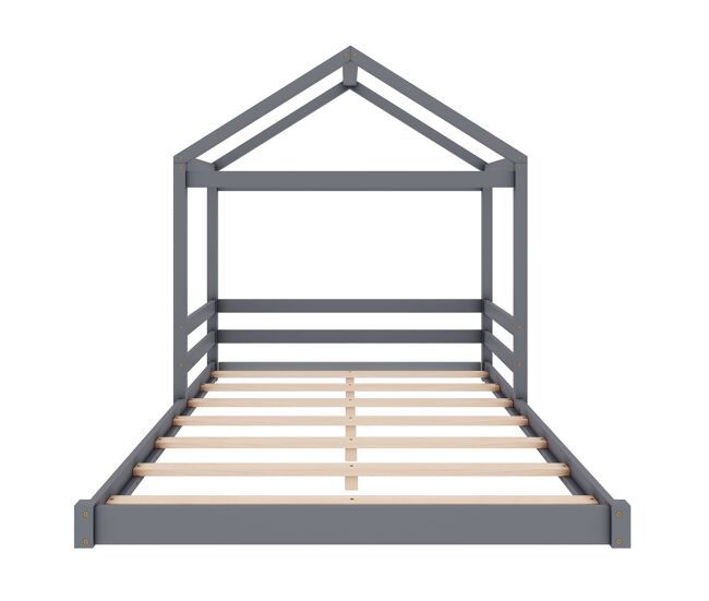 Cama-cama de madeira maciça 140x200cm - com estrado de ripas - cinzento (colchão não incluído)