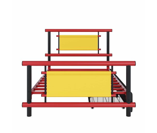 Cama infantil metálica 90x200 - com gavetas, estrutura em aço resistente, design compacto e cores vivas - vermelho