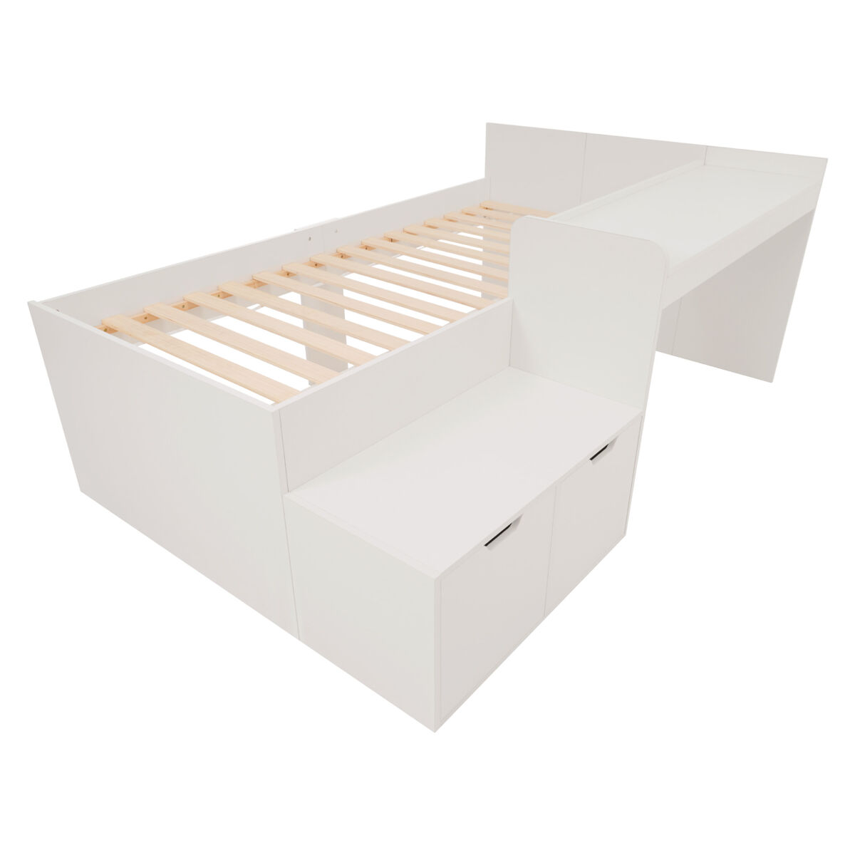 Cama de criança em madeira 90x200 cm - com secretária e gavetas - com estrado - branco