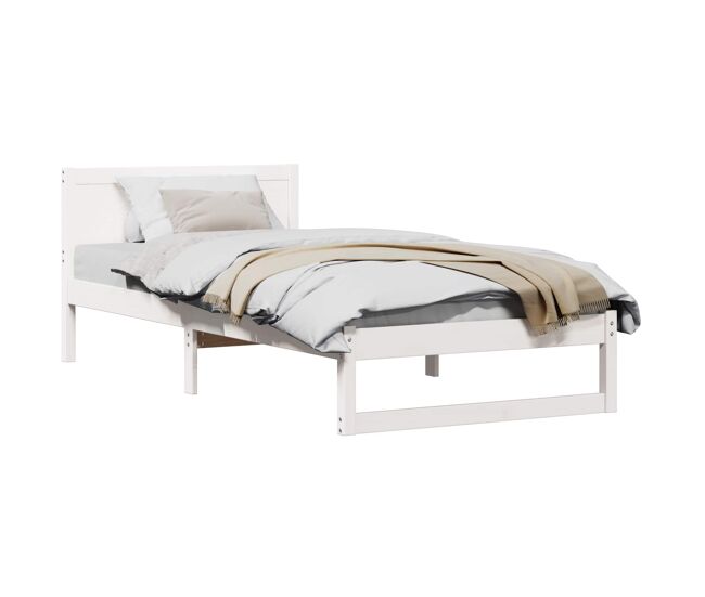 Estrutura de cama de solteiro para adultos - branco 90 x 200 cm madeira de pinheiro sólida