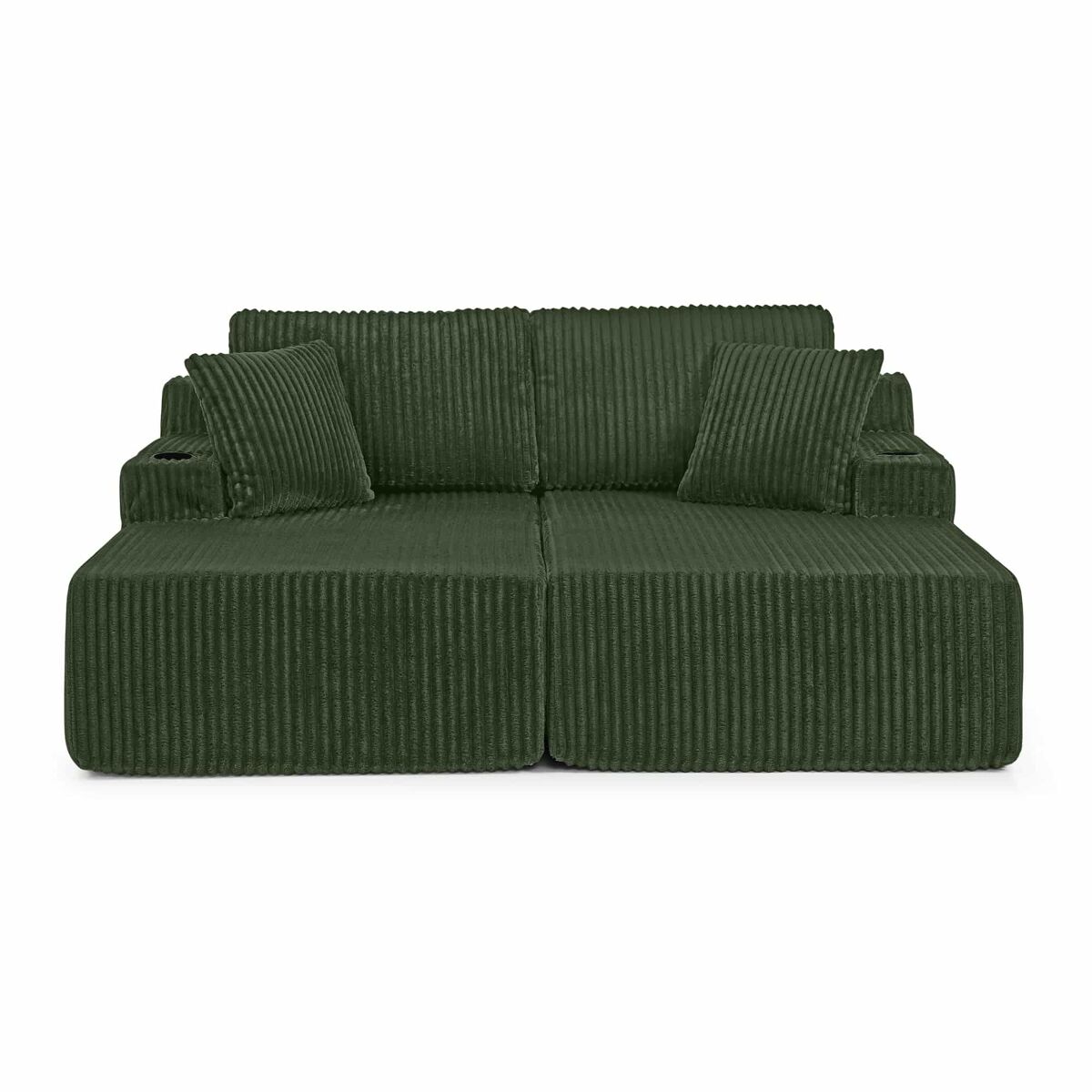 Sofá-cama relax de 2 lugares - tecido de cordão macio, bolso lateral para revistas, porta-copos e almofadas - verde