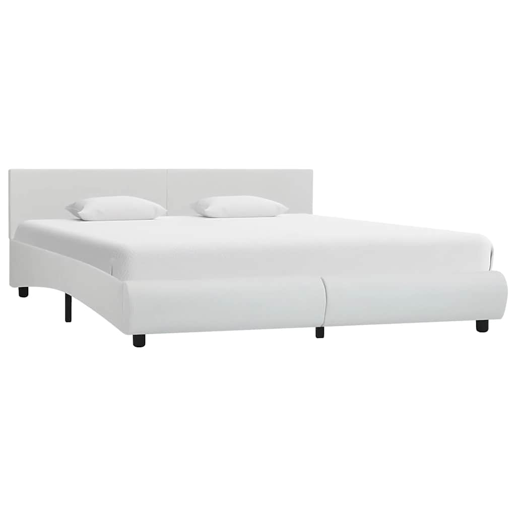 Estrutura de cama de casal simple c/ leds couro artificial 180x200 cm branco