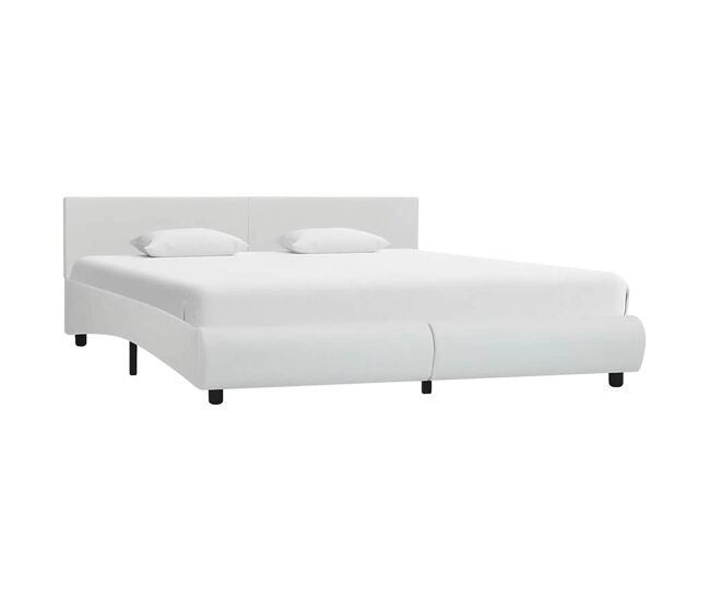 Estrutura de cama de casal simple c/ leds couro artificial 180x200 cm branco