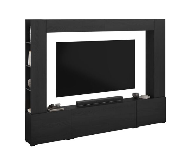 Móvel tv 5 portas 8 nichos 260 cm nala madeira preta