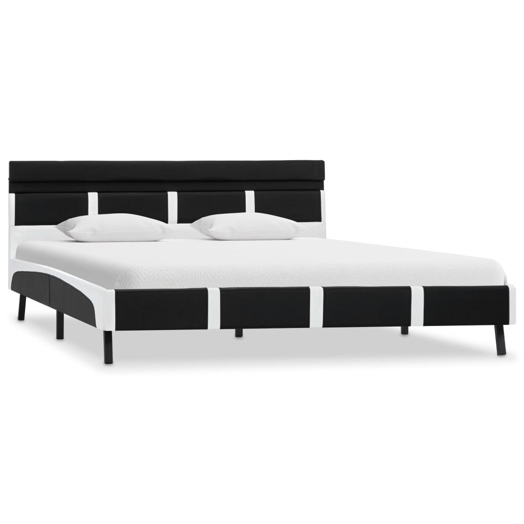 Estrutura de cama de casal simple com led 140x200 cm couro artificial preto