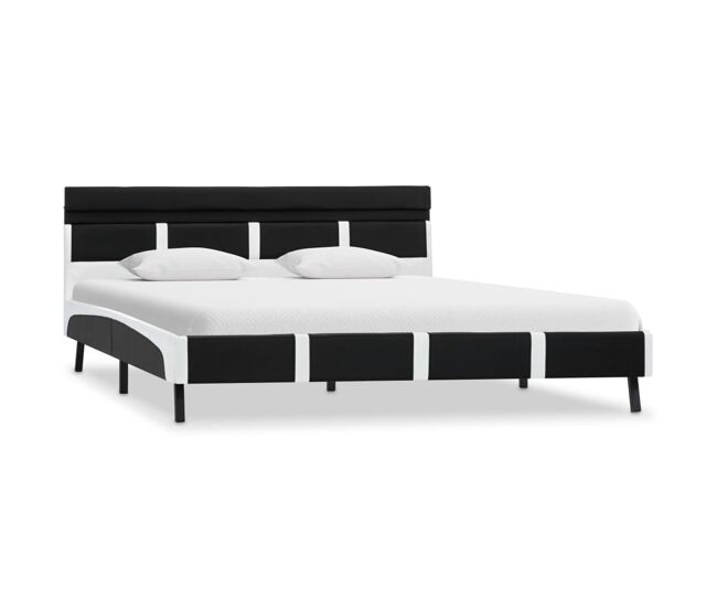 Estrutura de cama de casal simple com led 140x200 cm couro artificial preto