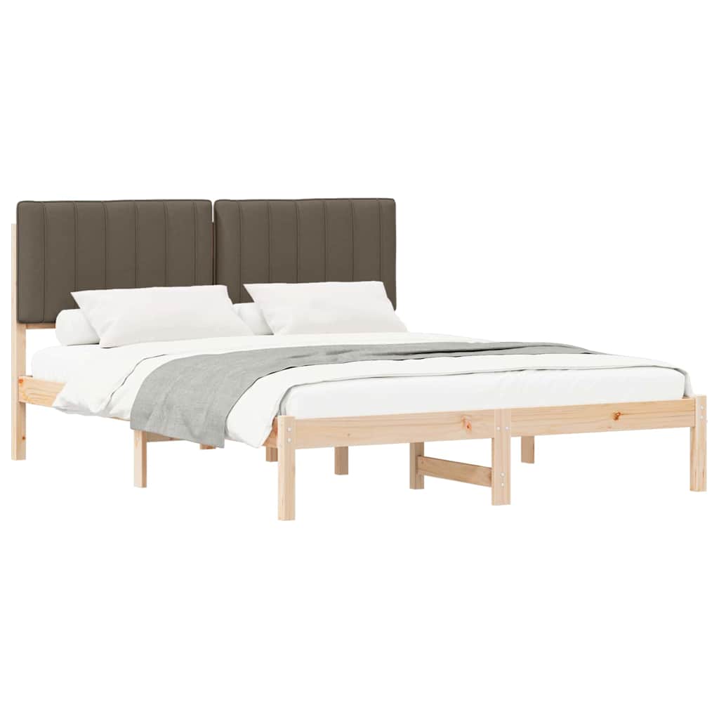 Estrutura de cama de casal moderno com cabeceira estofada cinzento-acastanhado