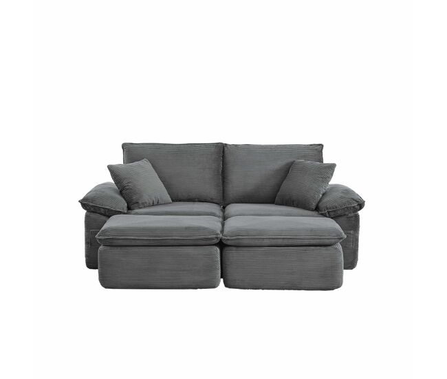 Sofá modular sem estrutura de 2 lugares - sofá cloud com estofamento macio, sem montagem, com apoio para os pés, bolsos de arrumação, convertível em
