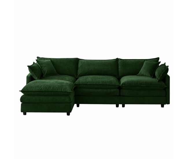 Sofá de canto modular de 3 lugares - chenille com chaise longue e pufe, sofá em l para espaços pequenos, sala de estar e lounge, conforto familiar e respirável - verde