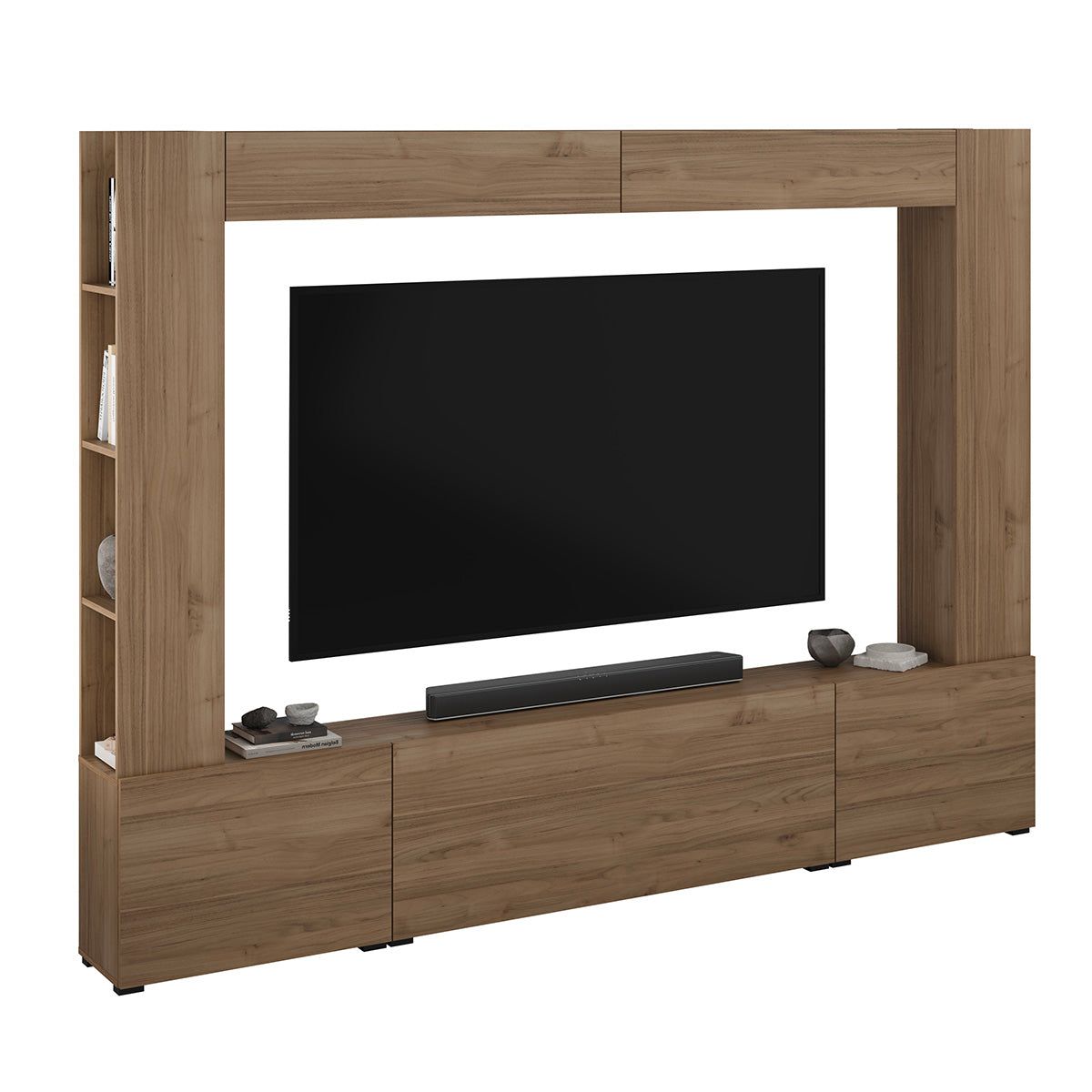 Móvel tv 5 portas 8 nichos 260 cm nala madeira