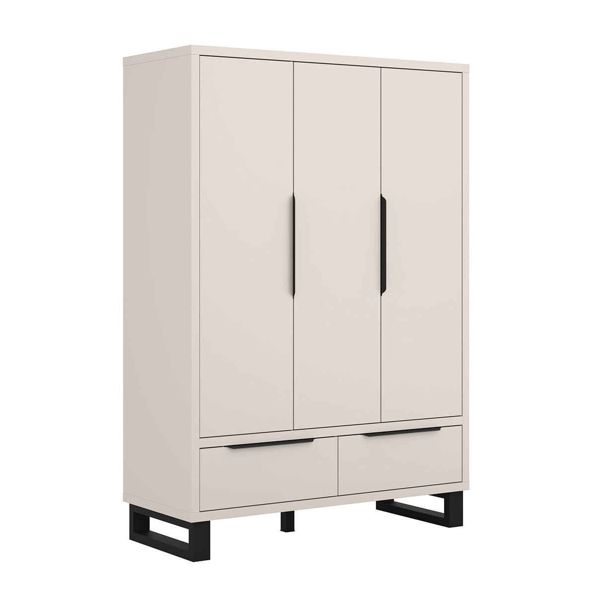 Roupeiro com 3 portas e 2 gavetas eden caxemira e preto