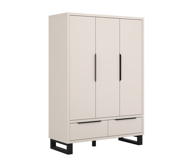 Roupeiro com 3 portas e 2 gavetas eden caxemira e preto
