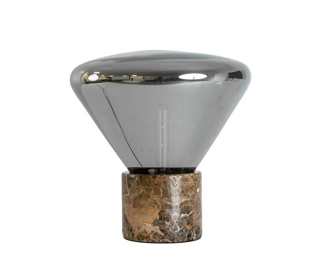 Candeeiro de mesa vidro fumê com efeito espelho e base em mármore porcelânico