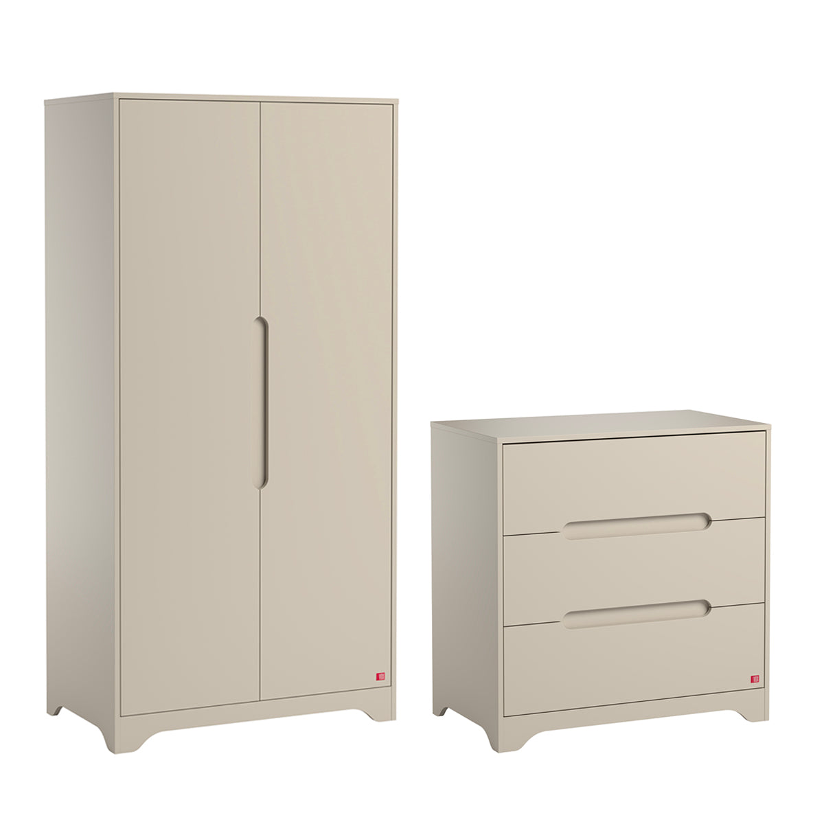 Cómoda de 3 gavetas e roupeiro de 2 portas vox ova bege
