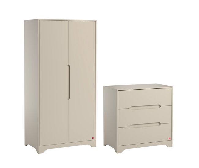 Cómoda de 3 gavetas e roupeiro de 2 portas vox ova bege