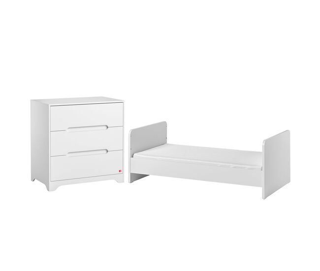 Berço evolutivo 70x140 e cómoda de 3 gavetas vox ova blanc