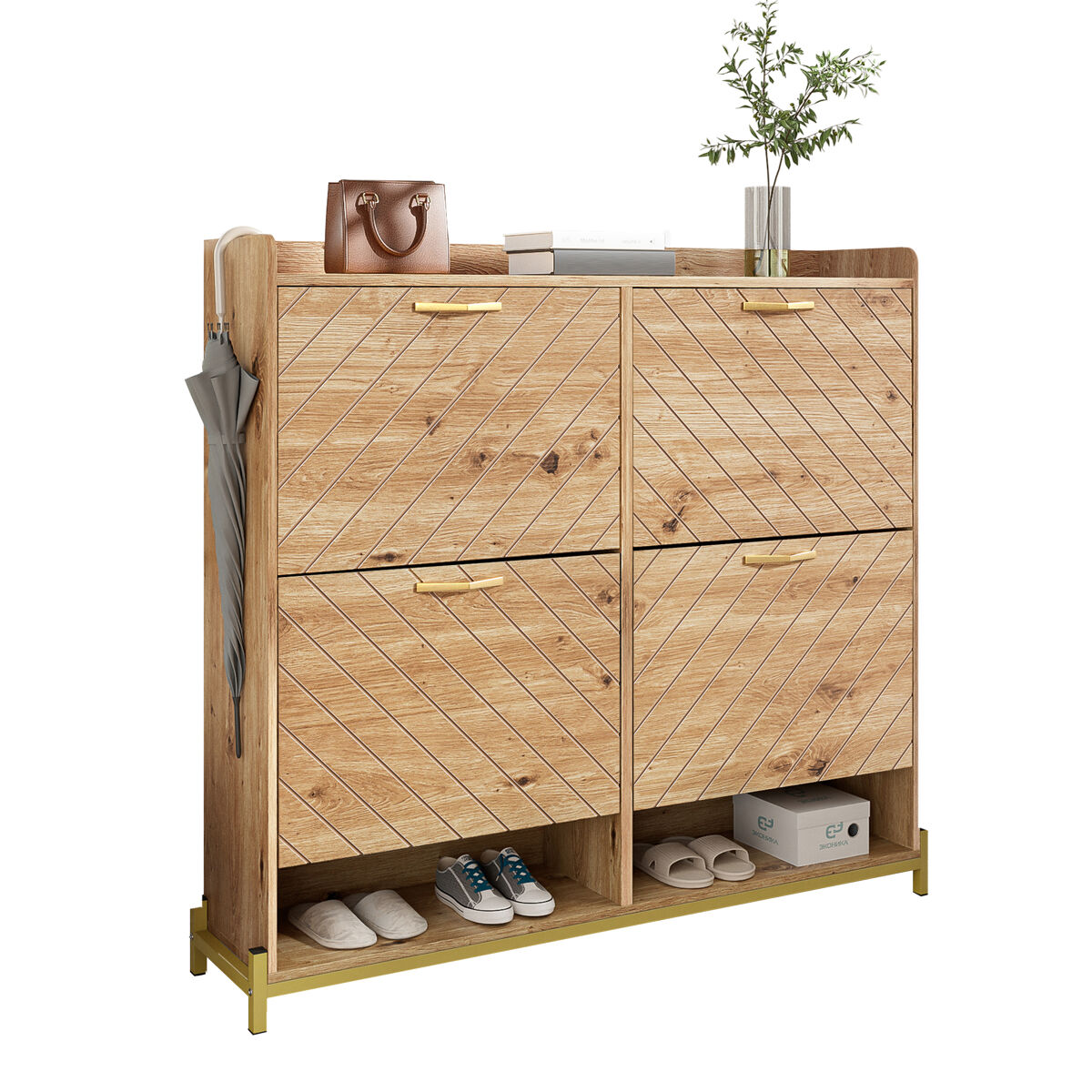 Estante para sapatos moderna com 4 portas - móvel compacto para entrada - estilo madeira