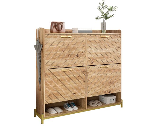 Estante para sapatos moderna com 4 portas - móvel compacto para entrada - estilo madeira