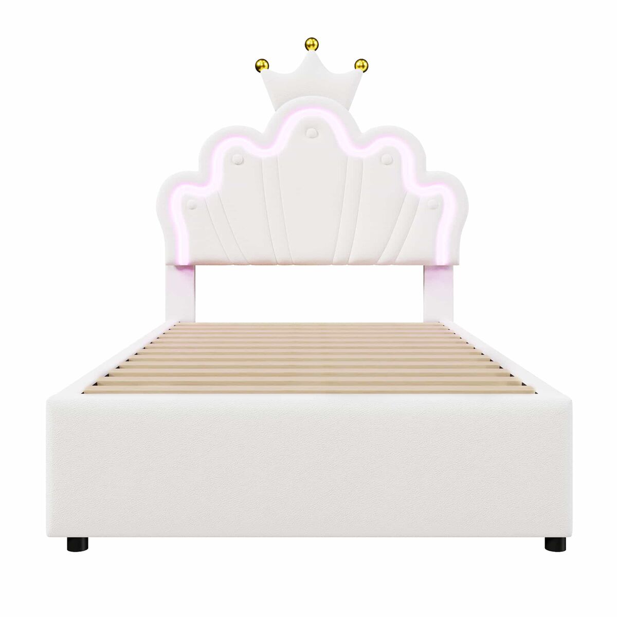 Cama estofada 90x200 cm - luz led, 2 gavetas, cabeceira ajustável - branca