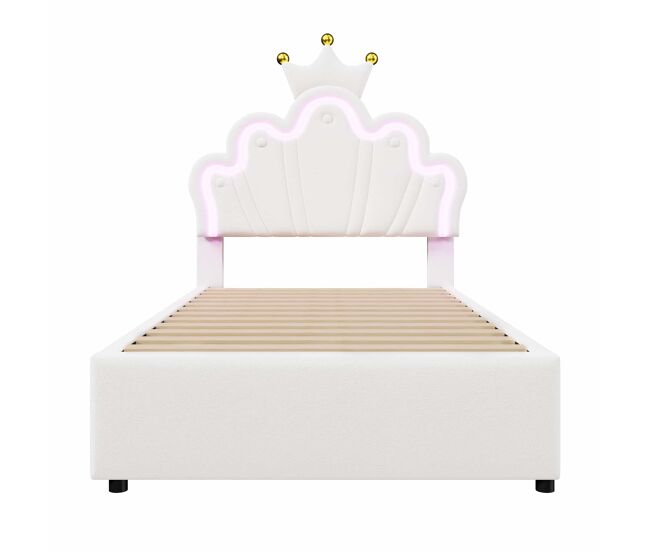 Cama estofada 90x200 cm - luz led, 2 gavetas, cabeceira ajustável - branca