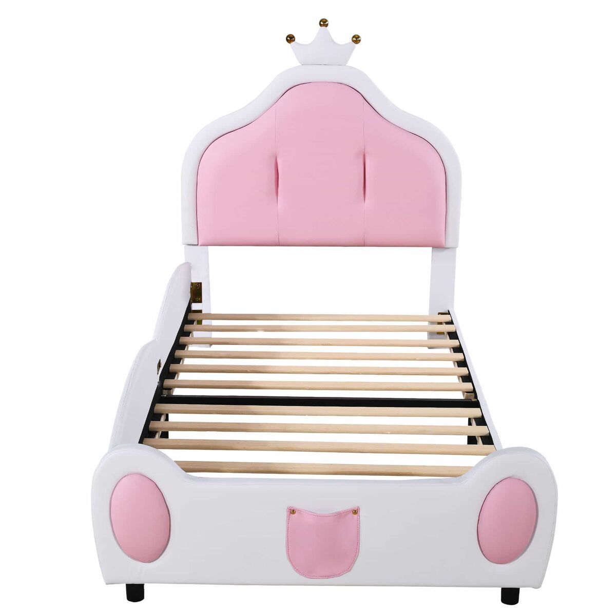 Cama de criança 90x200 cm em pele sintética - cabeceira com moldura no teto - branco