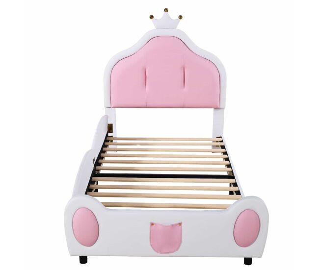 Cama de criança 90x200 cm em pele sintética - cabeceira com moldura no teto - branco