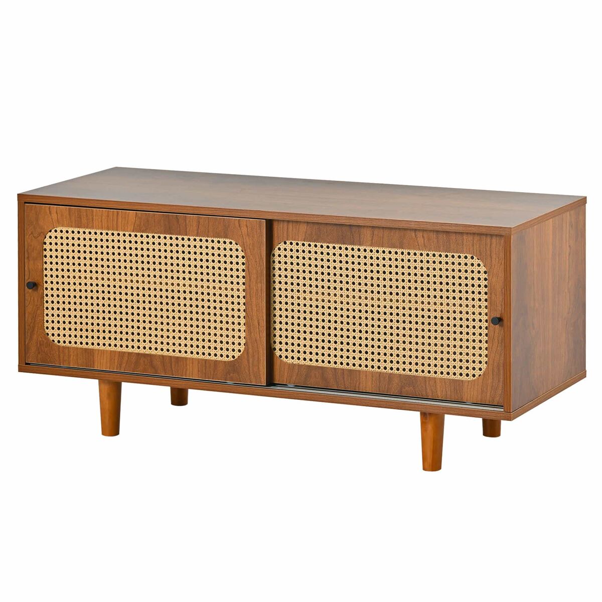 Conjunto de móveis para sala de estar - combinação de cômoda de rattan e sapateira, cor nogal
