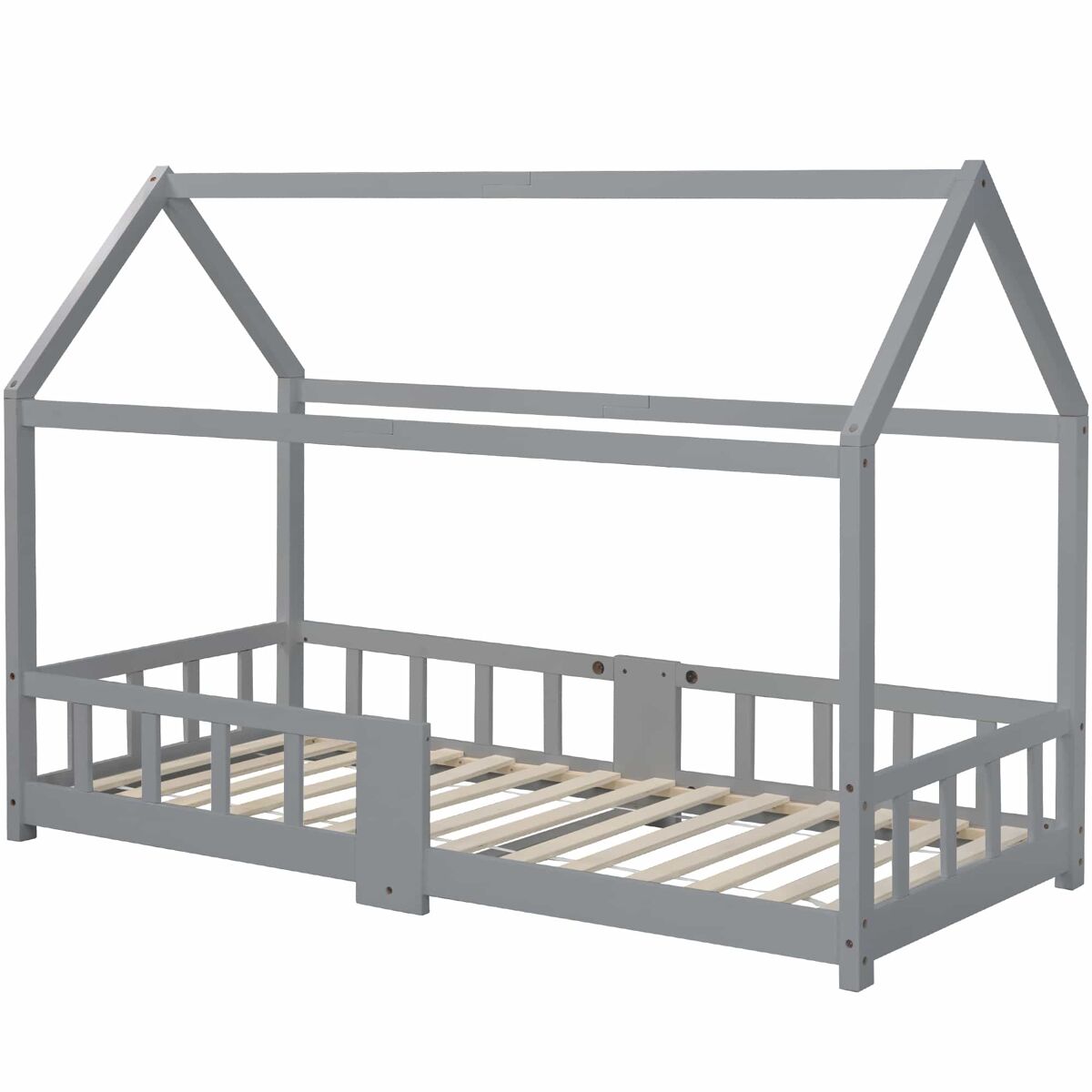 Cabine-cama 90x200 cm em madeira maciça - com ardósia - cinzento