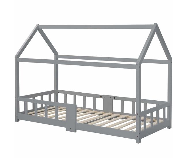 Cabine-cama 90x200 cm em madeira maciça - com ardósia - cinzento