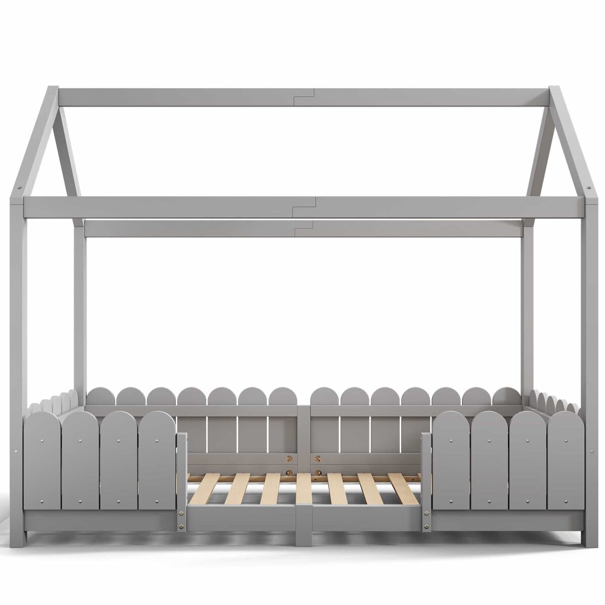 Cama de cabina 90x200cm madeira maciça - com proteção anti-queda - cinzento