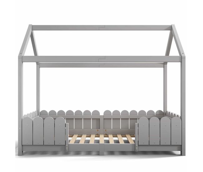 Cama de cabina 90x200cm madeira maciça - com proteção anti-queda - cinzento