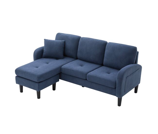 Chaise longue 3 lugares fixa reversível de tecido,azul
