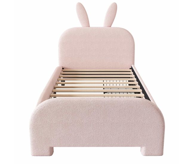 Cama de criança 90x200 cm com 2 gavetas - cabeceira em forma de coelho - rosa