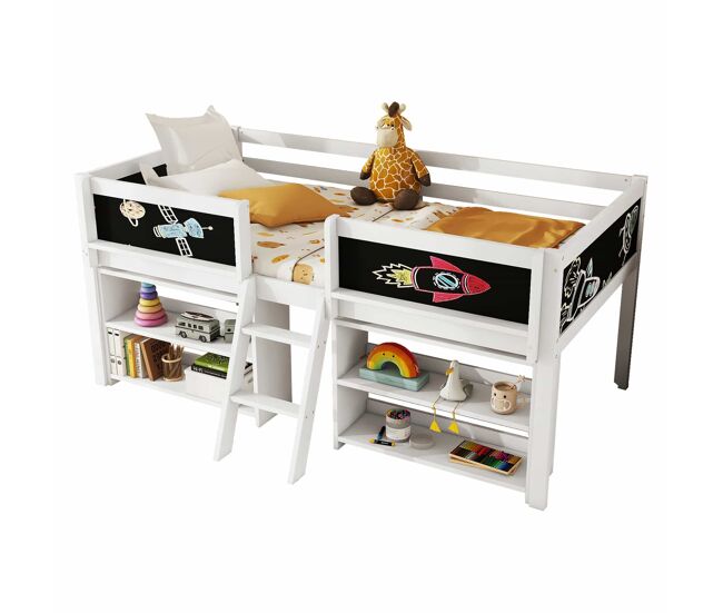 Cama de enfant 90x200cm em madeira maciça - várias étagères - blanc (colchão não incluído)
