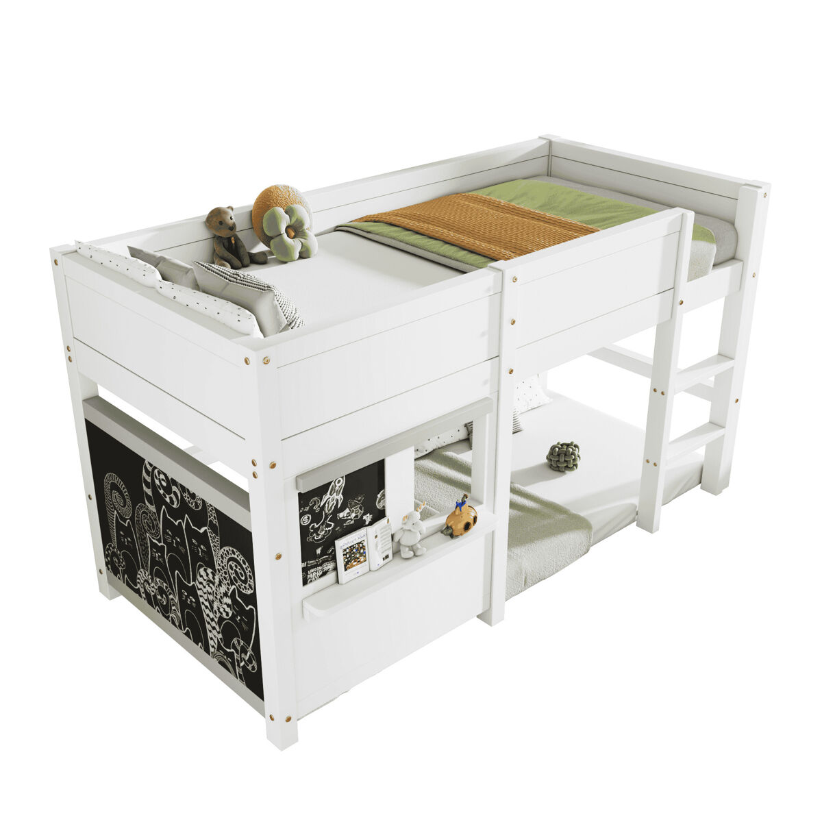 Cama alta 90x200cm - com 2 painéis de graffiti - branco