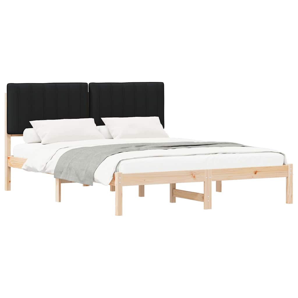 Estrutura de cama de casal moderno com cabeceira estofada preto 150 x 200 cm