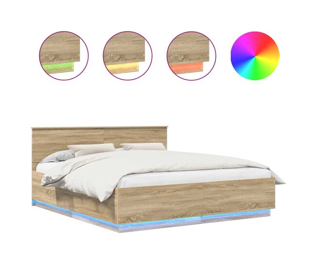 Estrutura da cama de casal moderno com cabeceira carvalho sonoma 200 x 200 cm