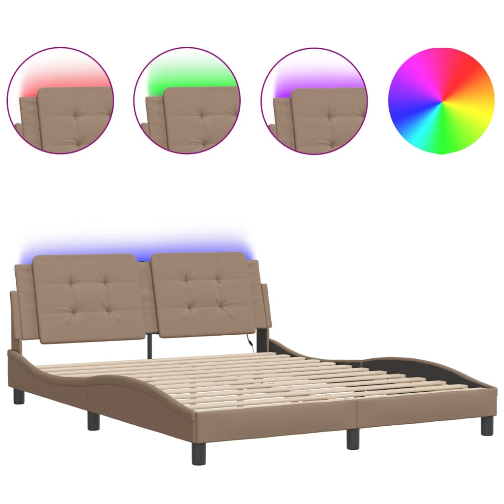 Estrutura de cama de casal moderno com led sem colchão zadar 160x200 cappuccino