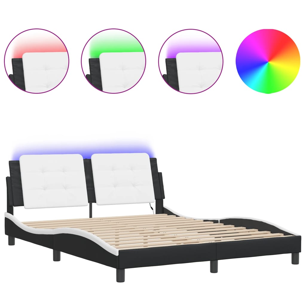 Estrutura de cama de casal moderno com led sem colchão zadar 160x200cm preto/branco